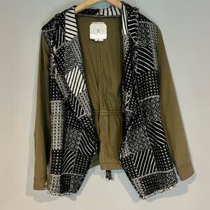 Anthropologie Hei Hei Jacket Women Medium knit army green tie waist utility coat